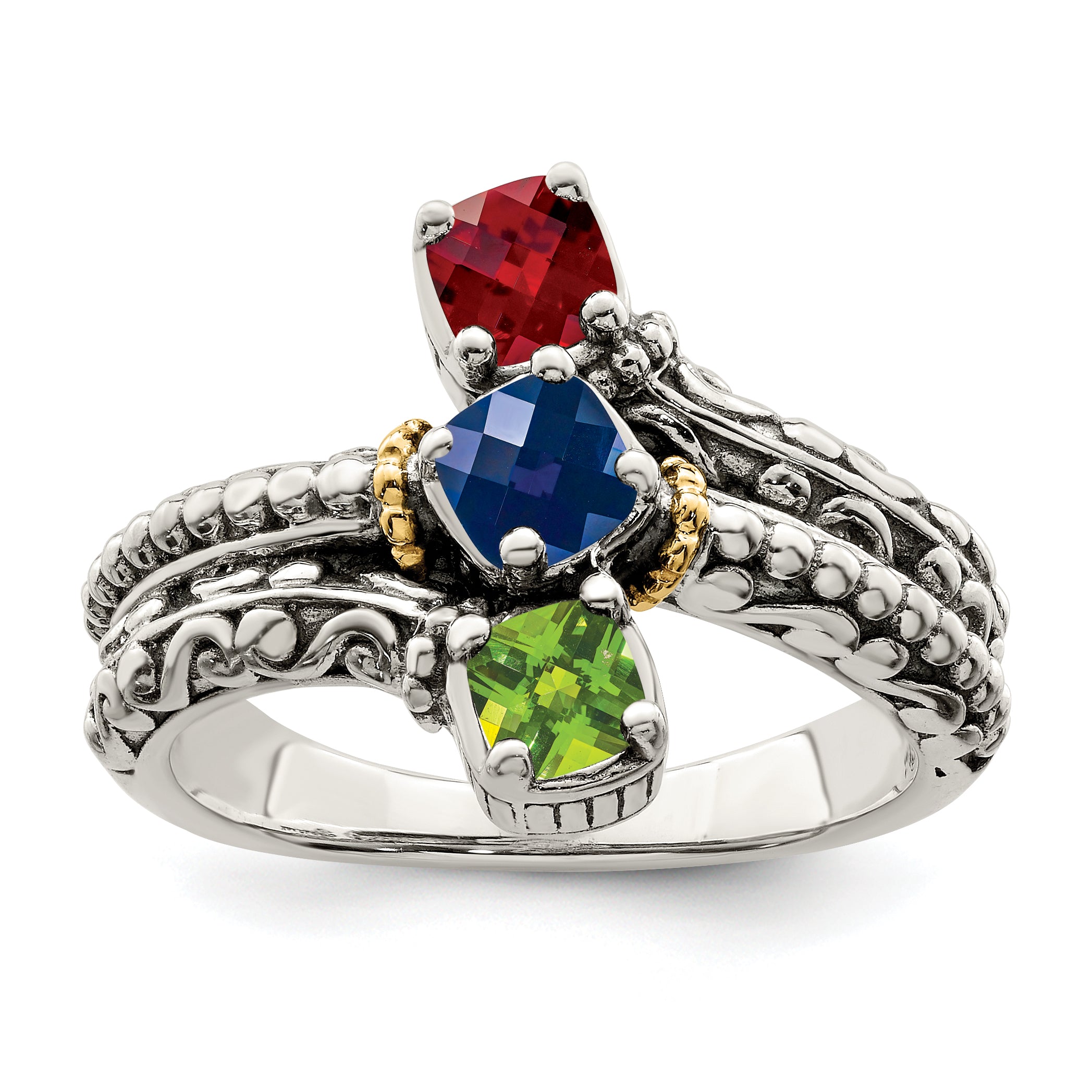 Sterling Silver Antiqued w/14k 3-stone Mother's Ring Mounting