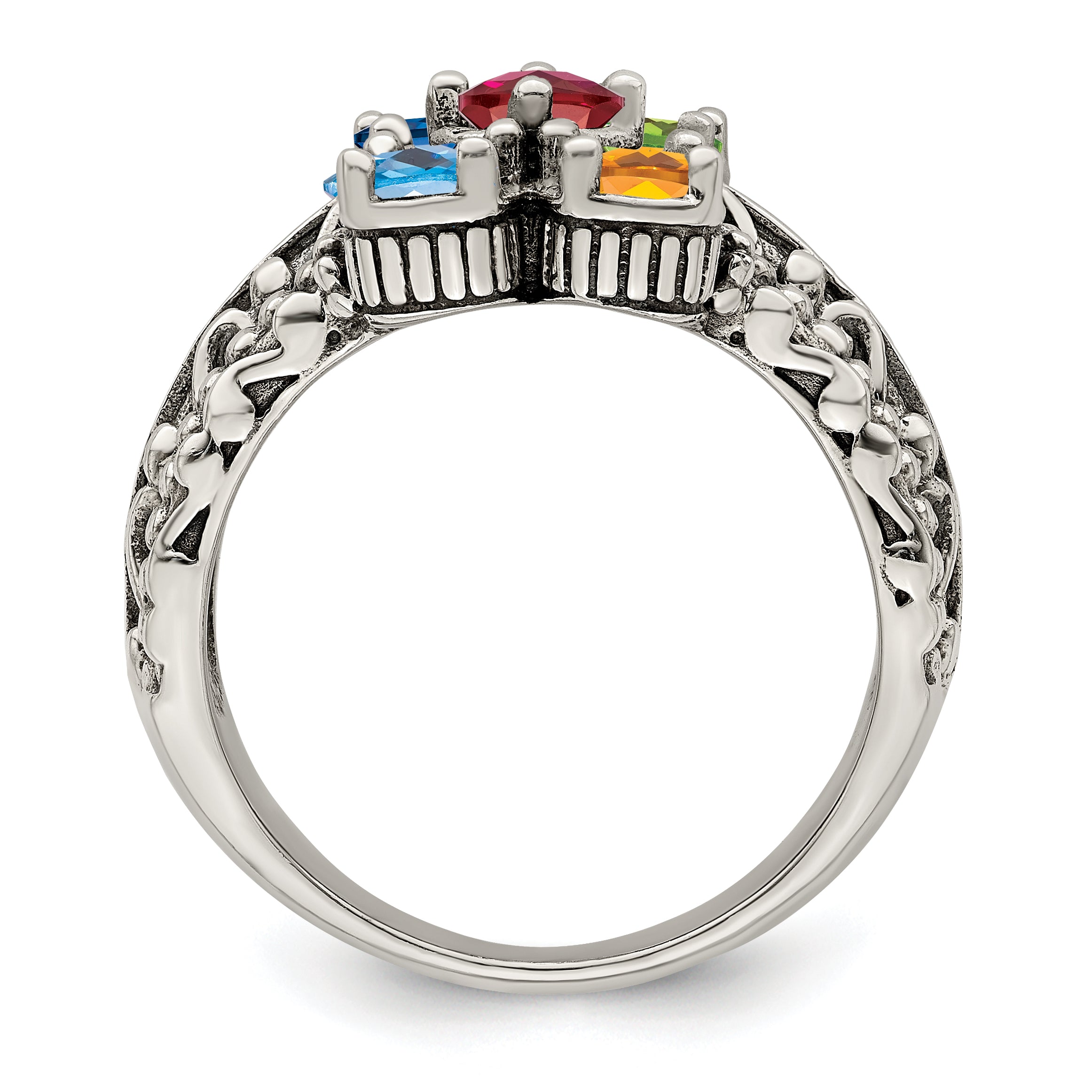 Sterling Silver Antiqued w/14k 5-stone Mother's Ring