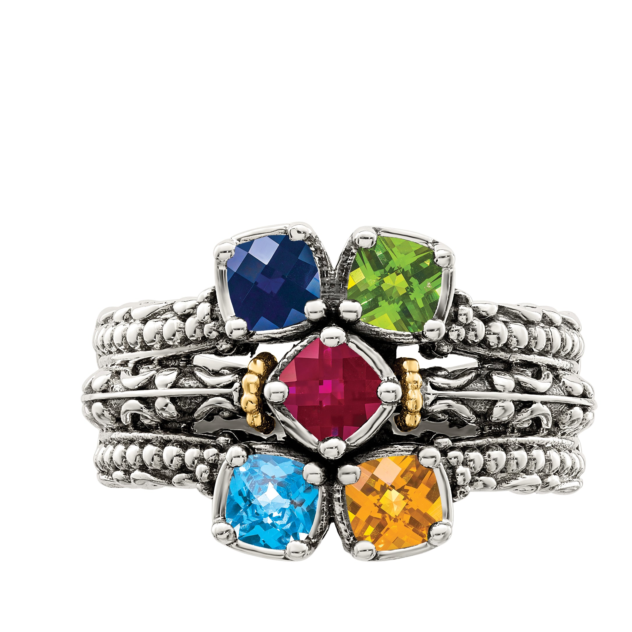 Sterling Silver Antiqued w/14k 5-stone Mother's Ring