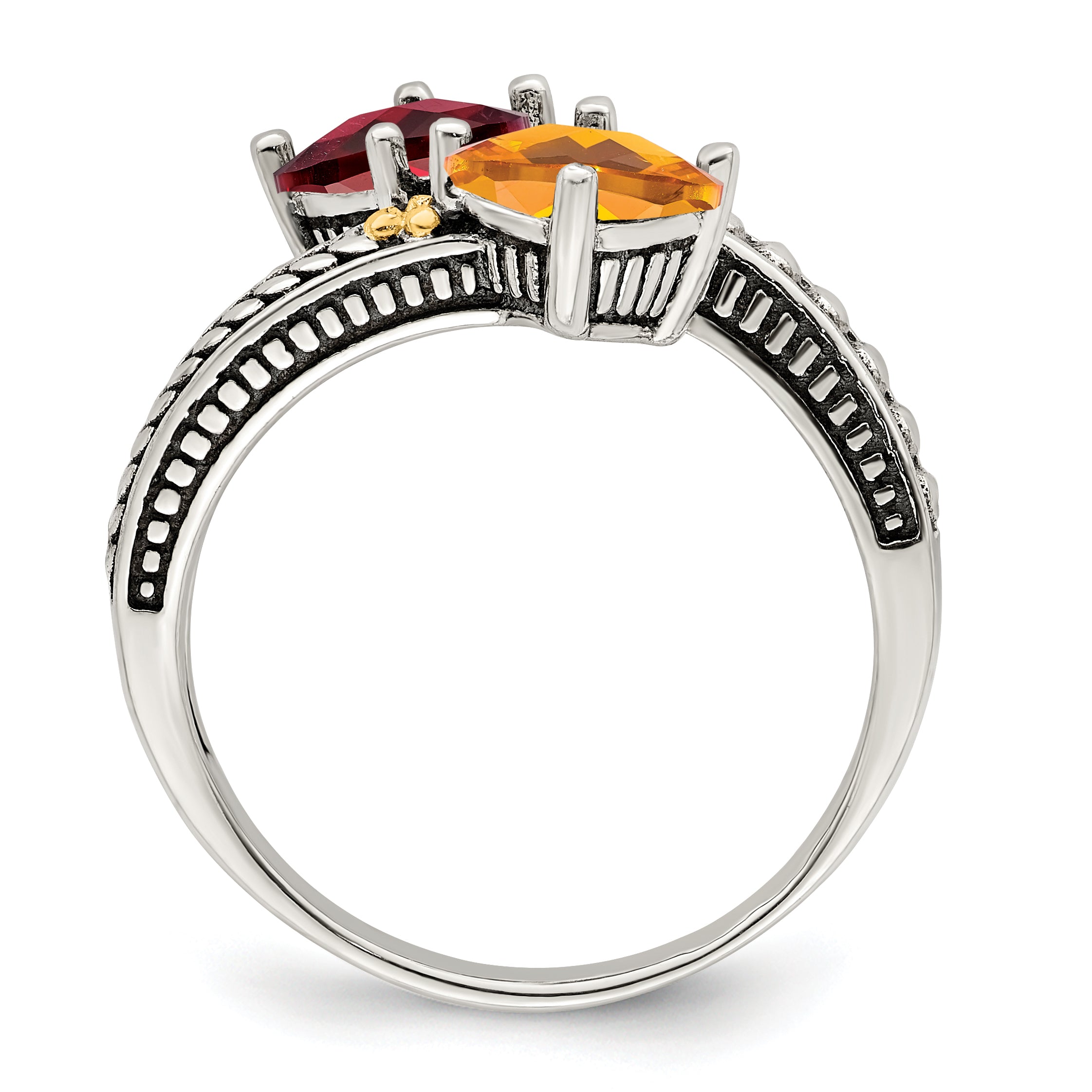 Sterling Silver Antiqued w/14k 2-stone Mother's Ring