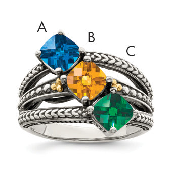 Sterling Silver Antiqued w/14k 3-stone Mother's Ring Mounting