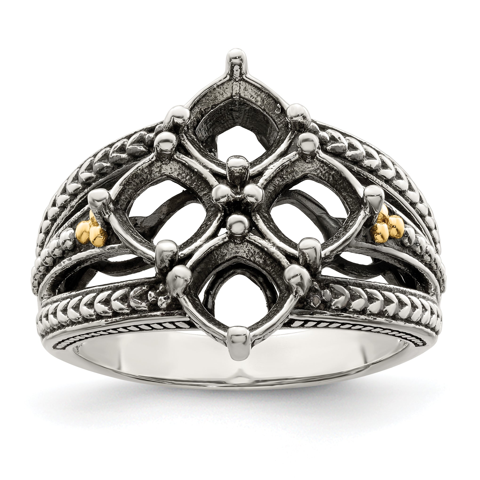 Sterling Silver Antiqued w/14k 4-stone Mother's Ring