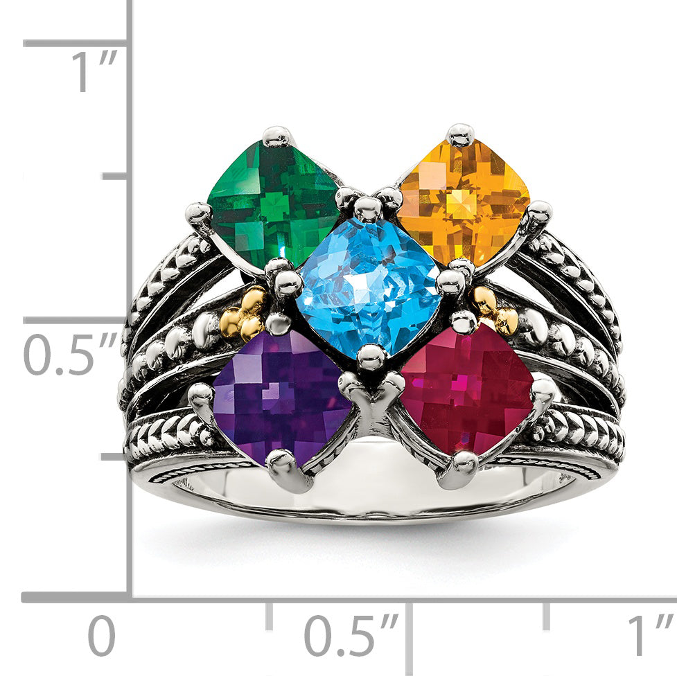 Sterling Silver Antiqued w/14k 5-stone Mother's Ring