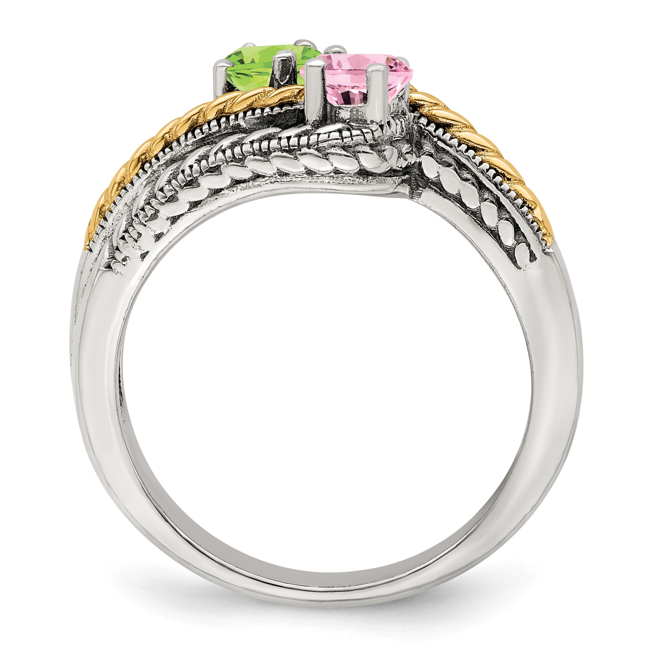 Sterling Silver Antiqued w/14k 2-stone Mother's Ring Mounting