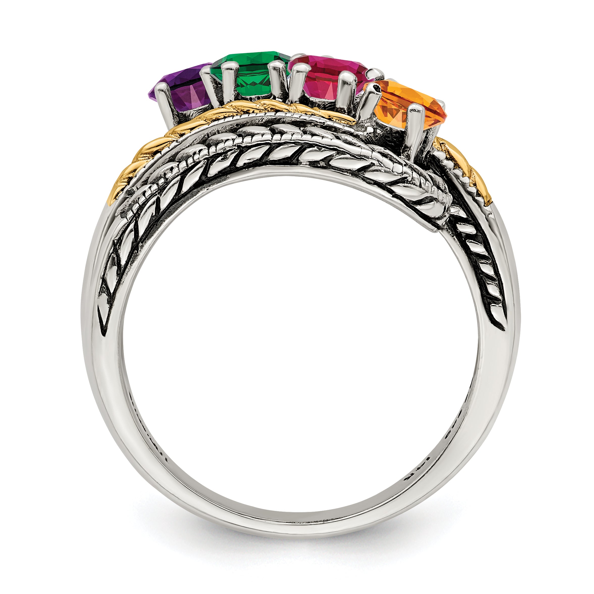 Sterling Silver Antiqued w/14k 4-stone Mother's Ring Mounting