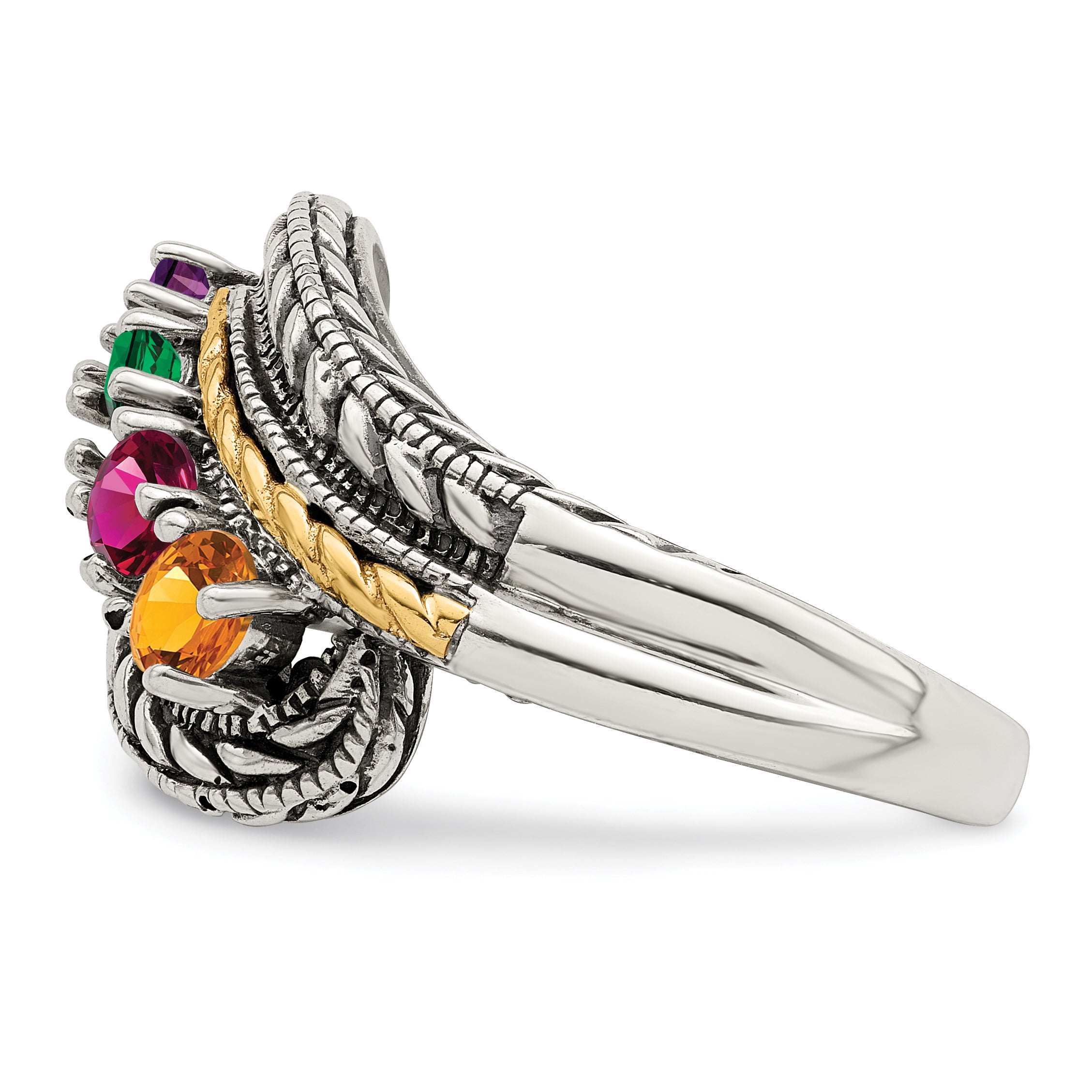 Sterling Silver Antiqued w/14k 4-stone Mother's Ring Mounting