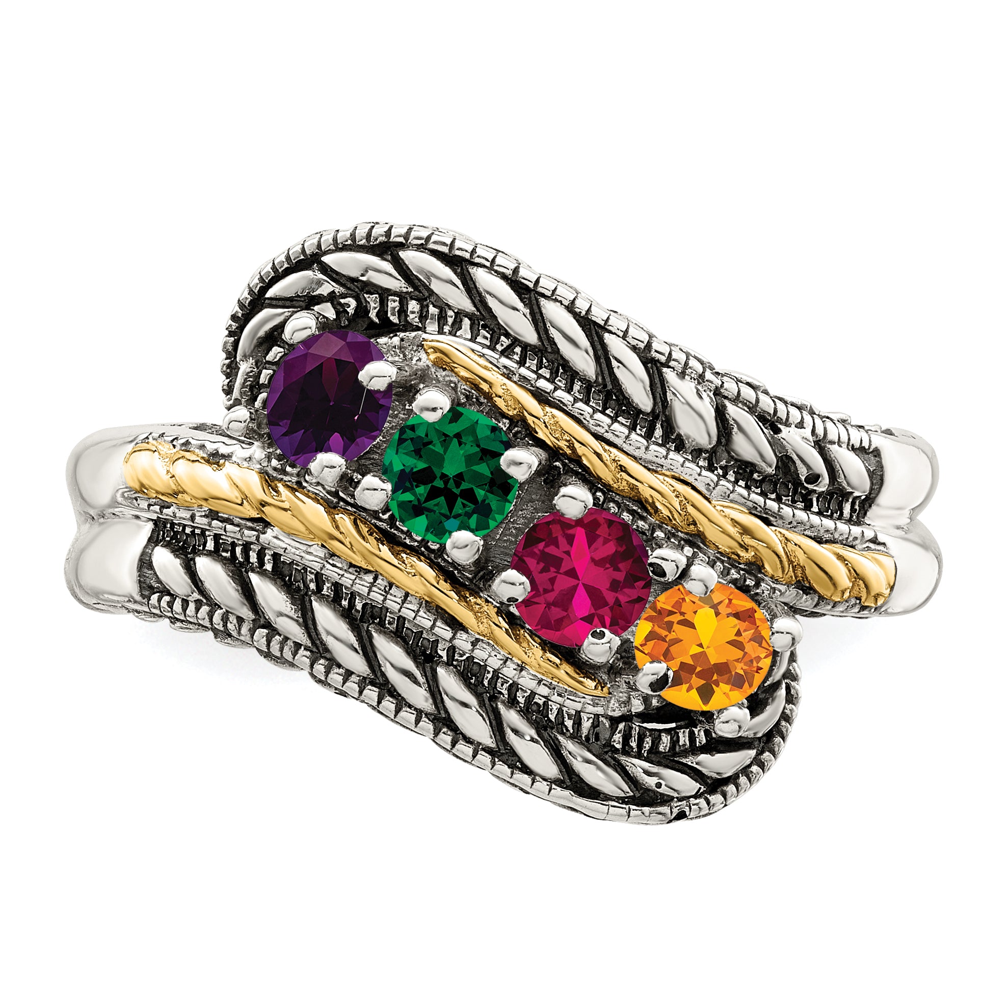 Sterling Silver Antiqued w/14k 4-stone Mother's Ring Mounting