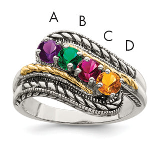 Sterling Silver Antiqued w/14k 4-stone Mother's Ring Mounting