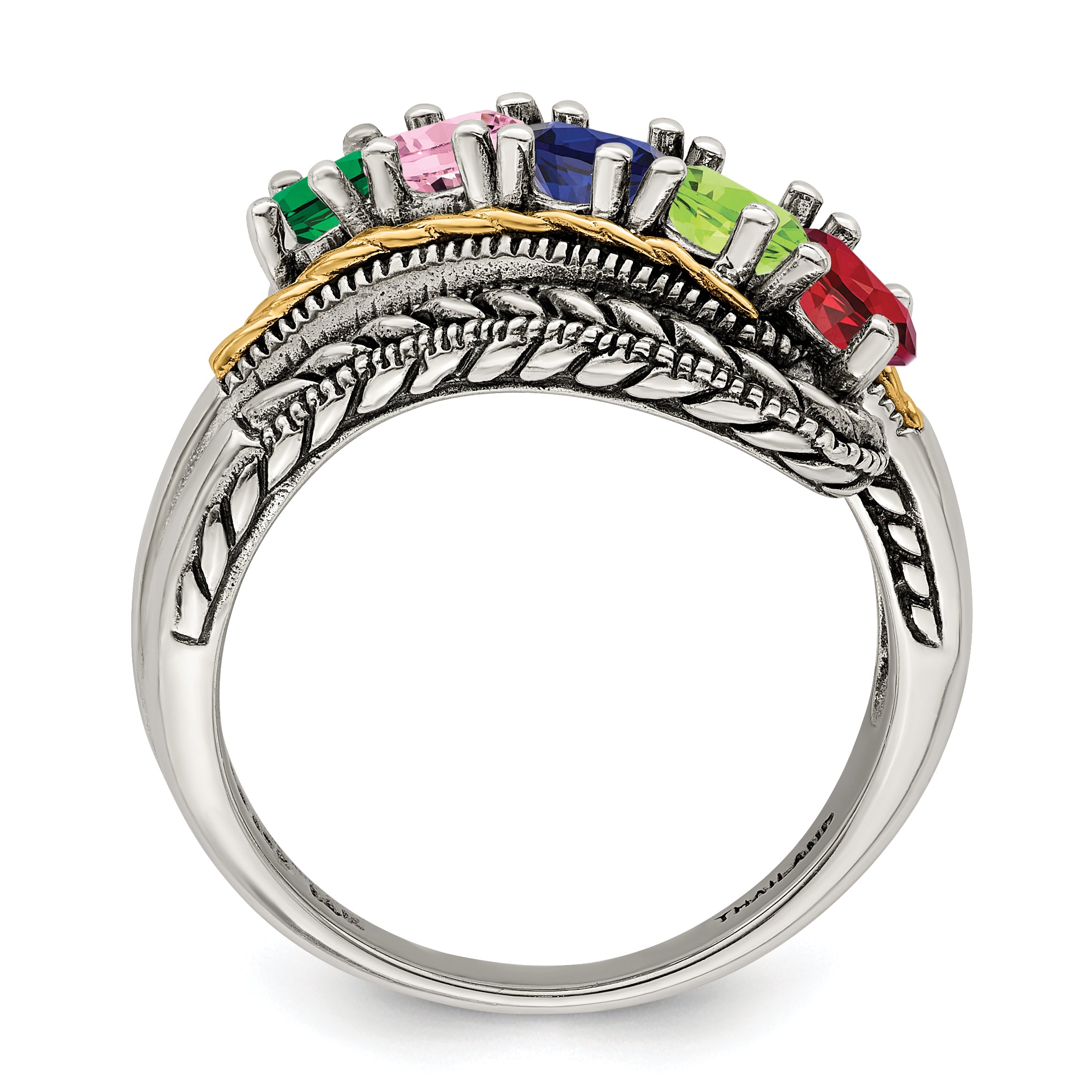 Sterling Silver Antiqued w/14k 5-stone Mother's Ring Mounting