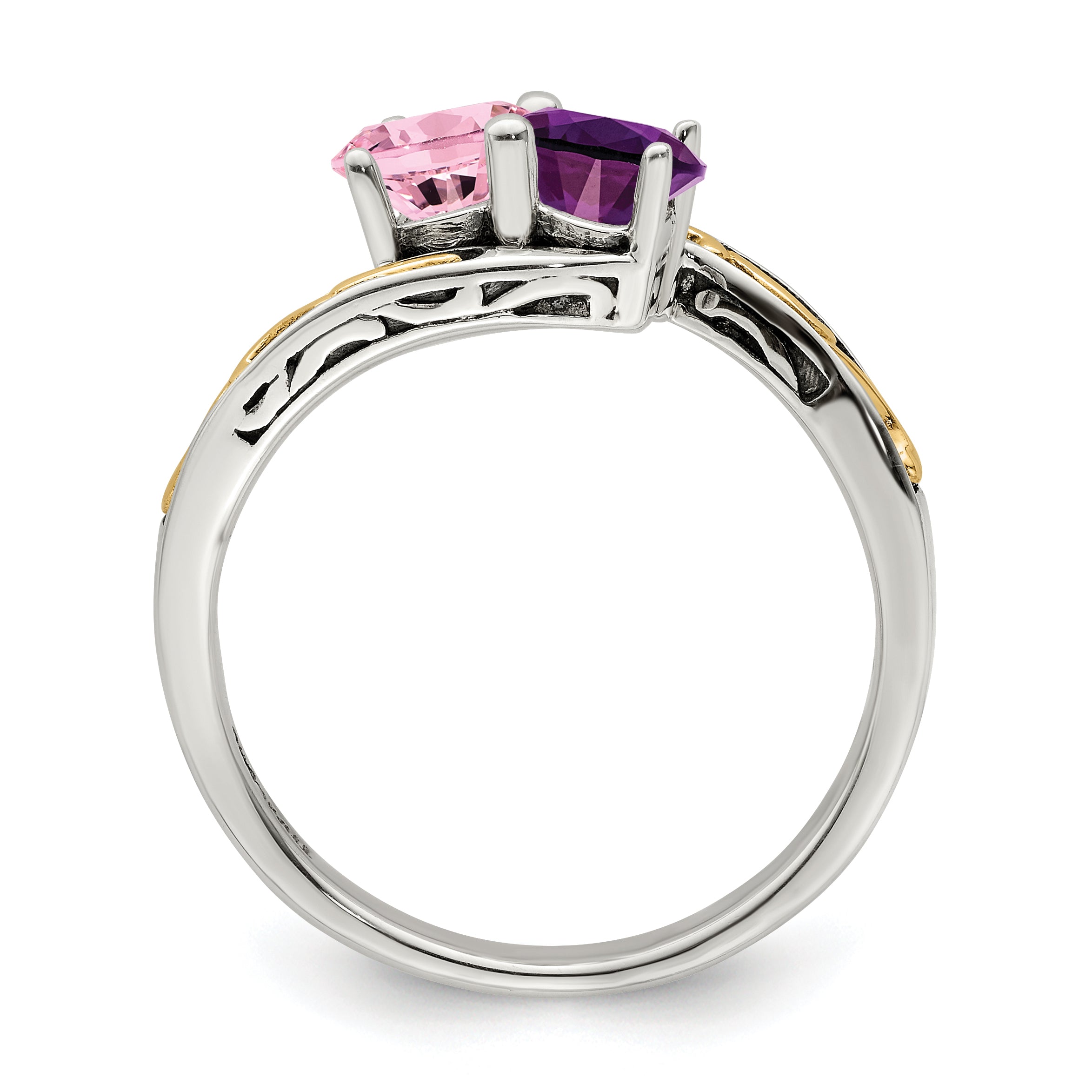 Sterling Silver Antiqued w/14k 2-stone Mother's Ring
