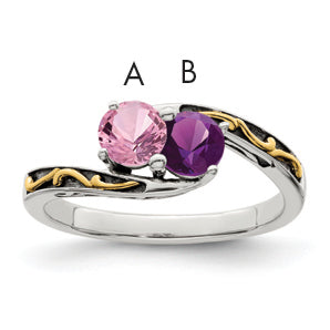 Sterling Silver Antiqued w/14k 2-stone Mother's Ring