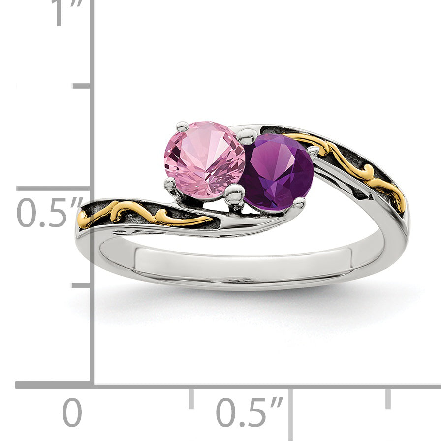 Sterling Silver Antiqued w/14k 2-stone Mother's Ring Mounting