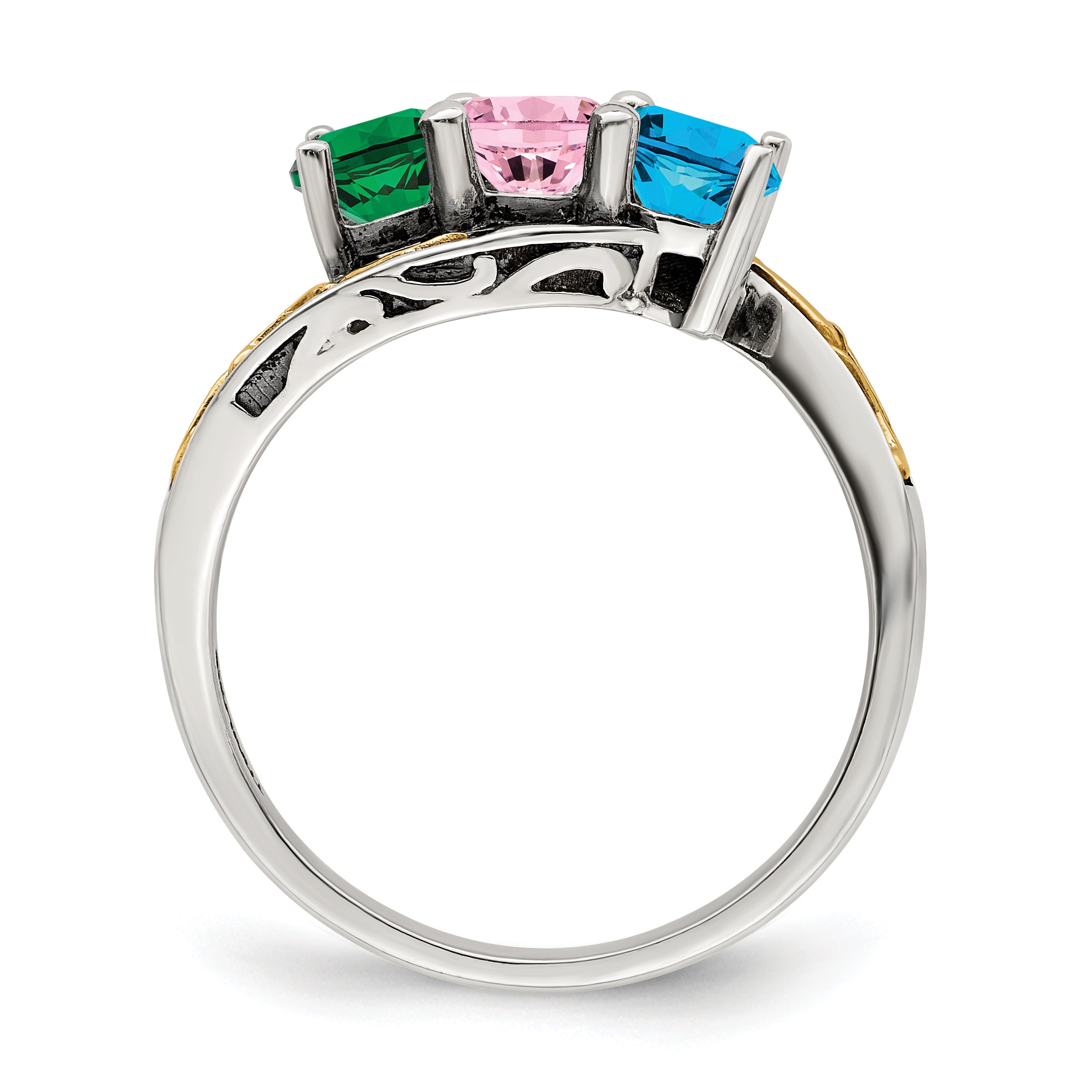 Sterling Silver Antiqued w/14k 3-stone Mother's Ring Mounting