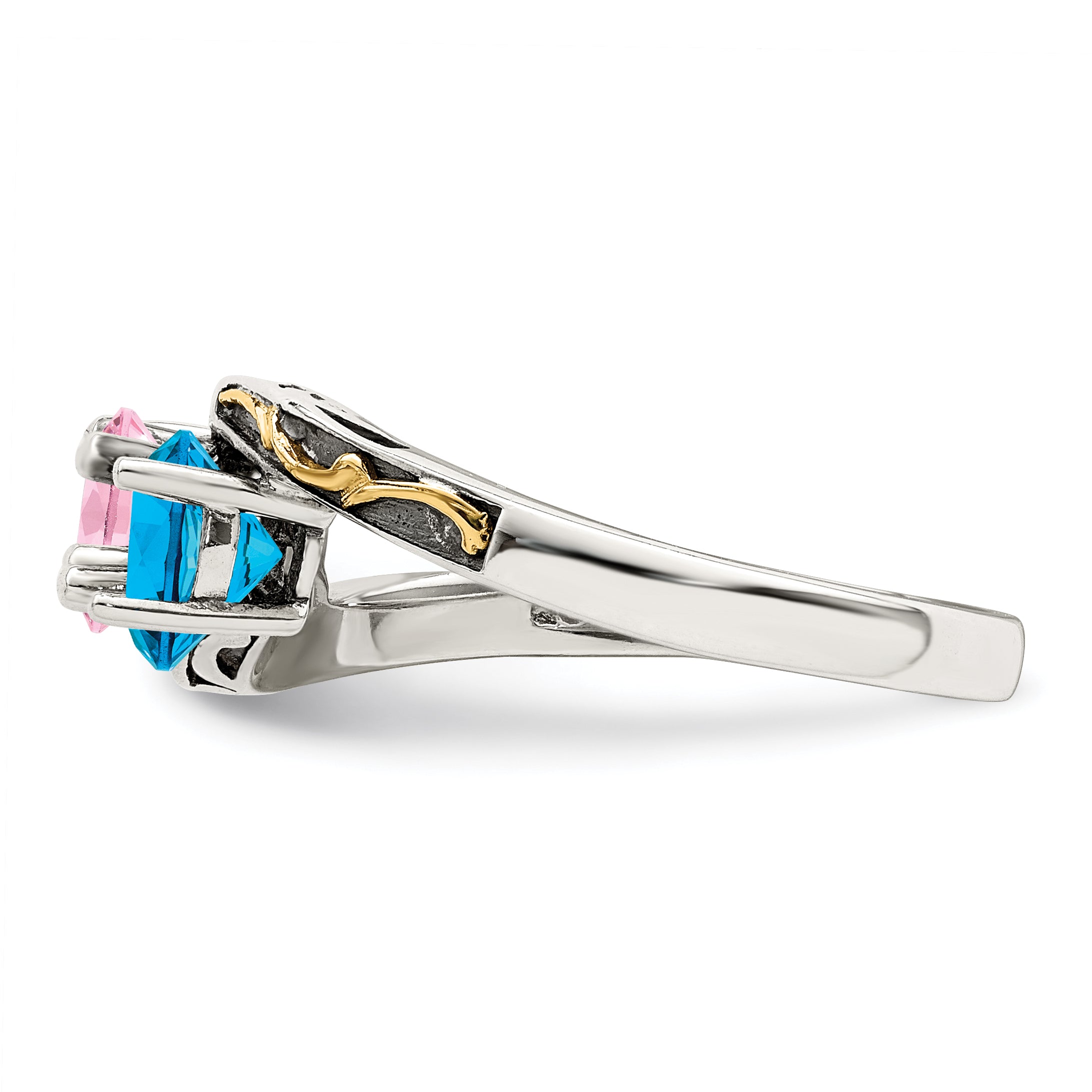 Sterling Silver Antiqued w/14k 3-stone Mother's Ring Mounting