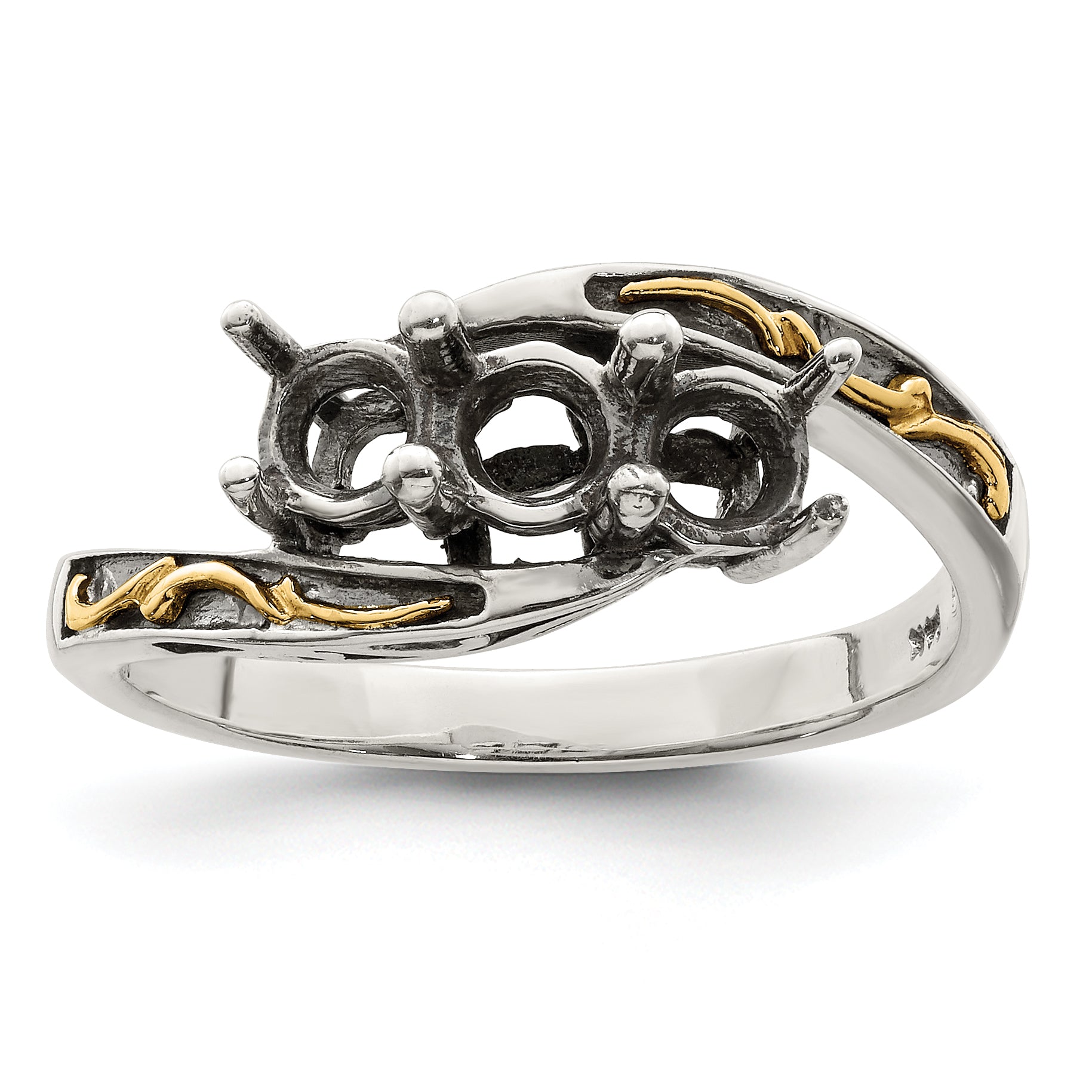 Sterling Silver Antiqued w/14k 3-stone Mother's Ring Mounting