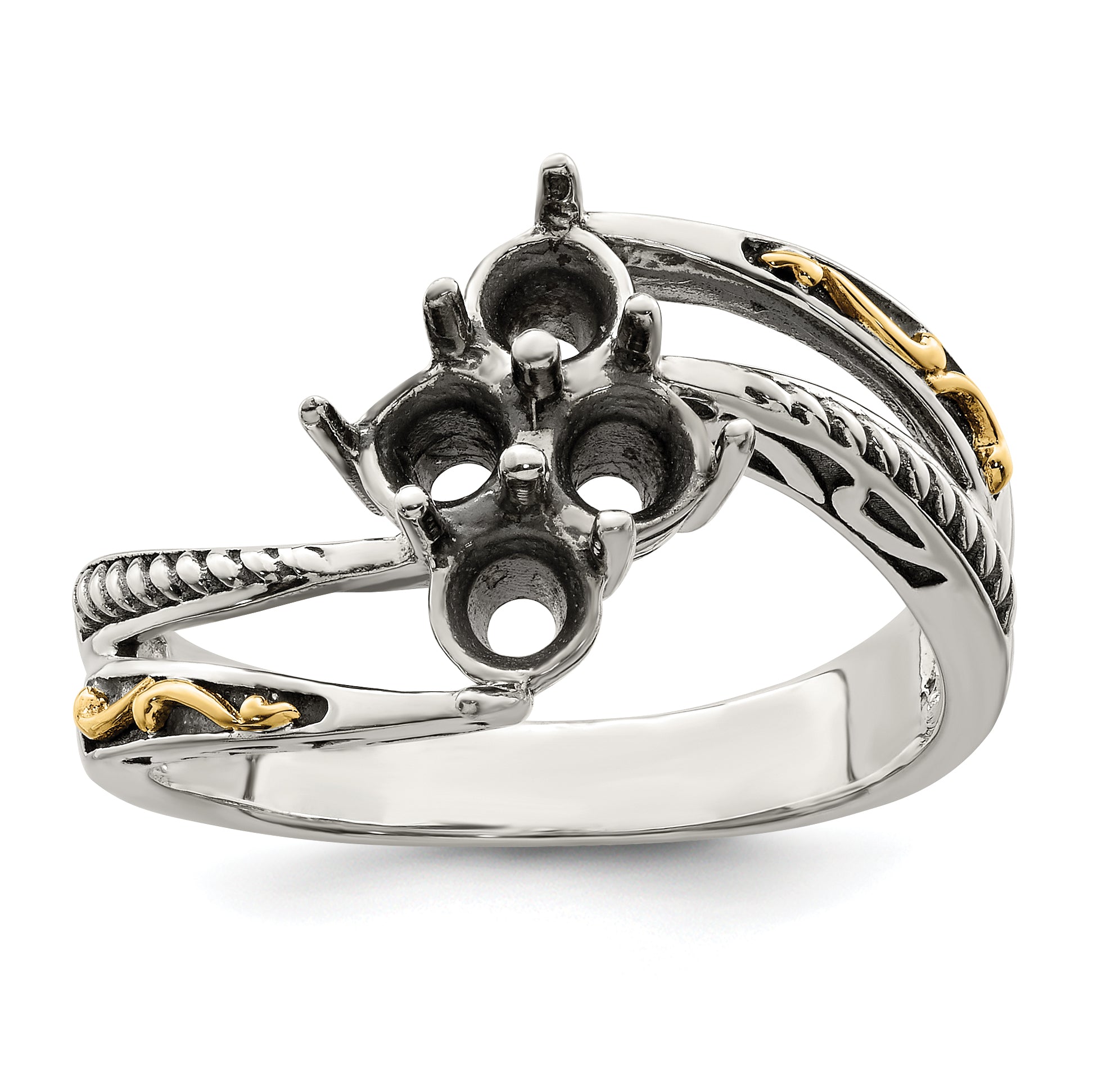 Sterling Silver Antiqued w/14k 4-stone Mother's Ring Mounting