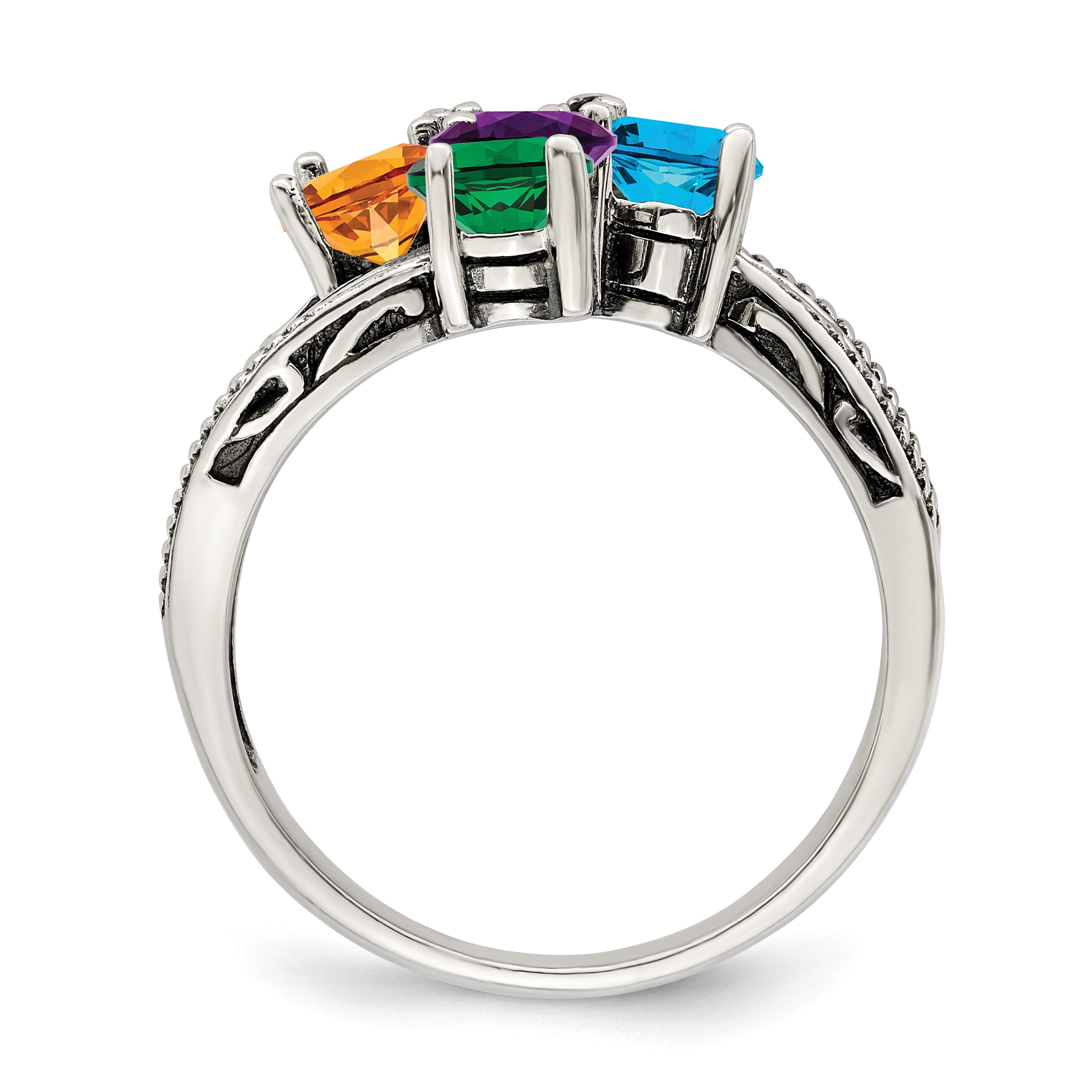 Sterling Silver Antiqued w/14k 5-stone Mother's Ring