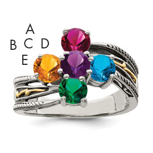 Sterling Silver Antiqued w/14k 5-stone Mother's Ring Mounting