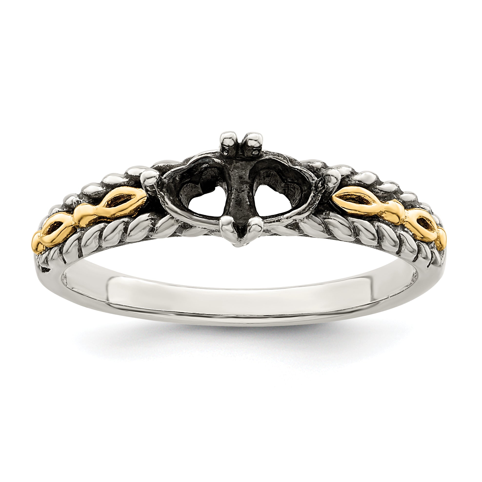 Sterling Silver Antiqued w/14k 2-stone Mother's Ring Mounting