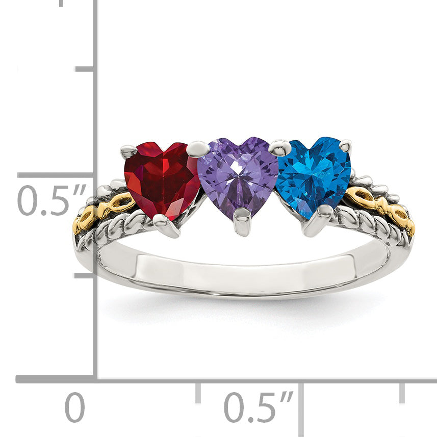 Sterling Silver Antiqued w/14k 3-stone Mother's Ring Mounting