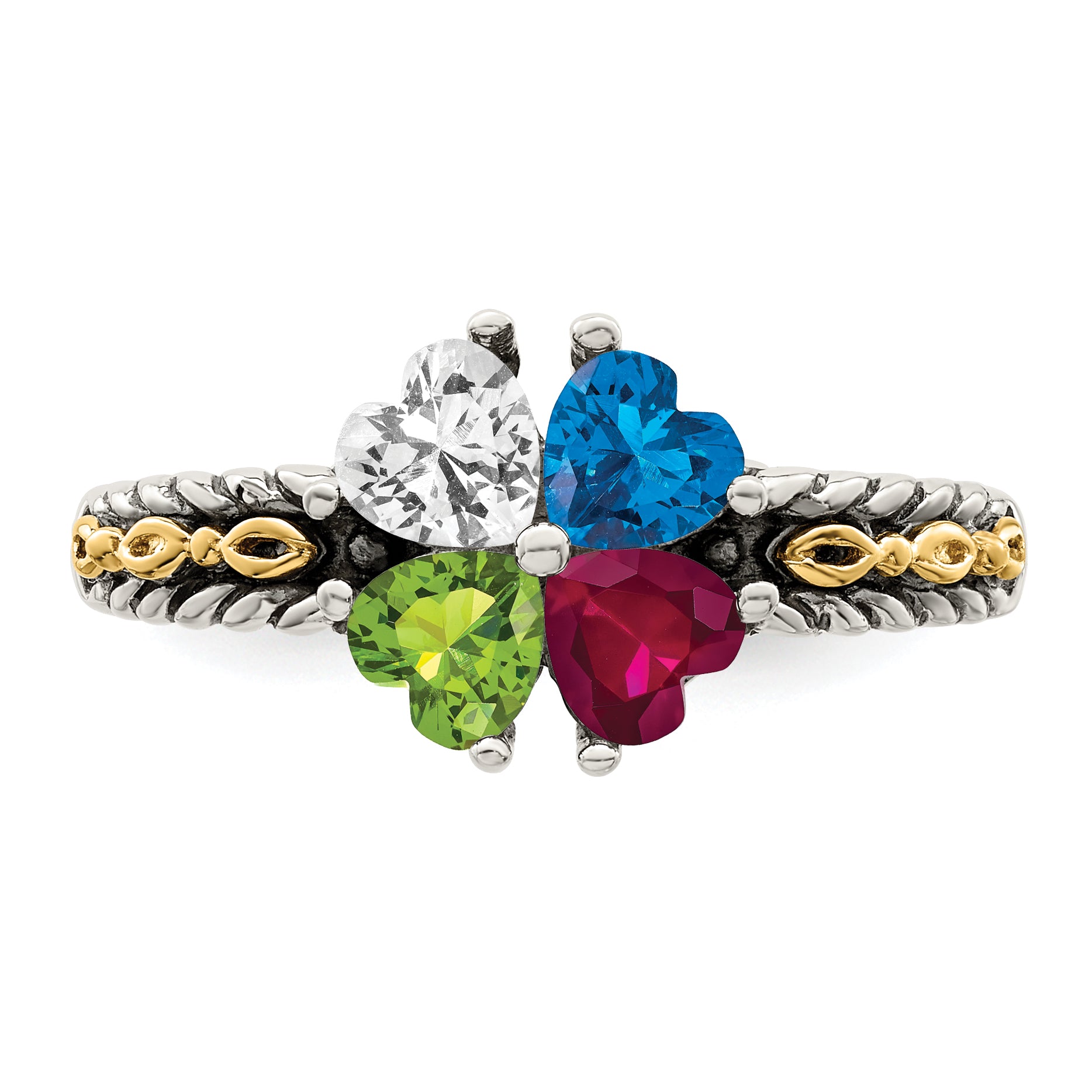 Sterling Silver Antiqued w/14k 4-stone Mother's Ring Mounting