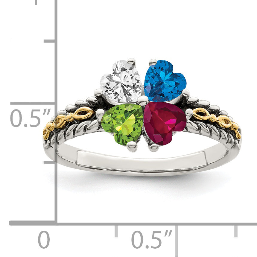 Sterling Silver Antiqued w/14k 4-stone Mother's Ring