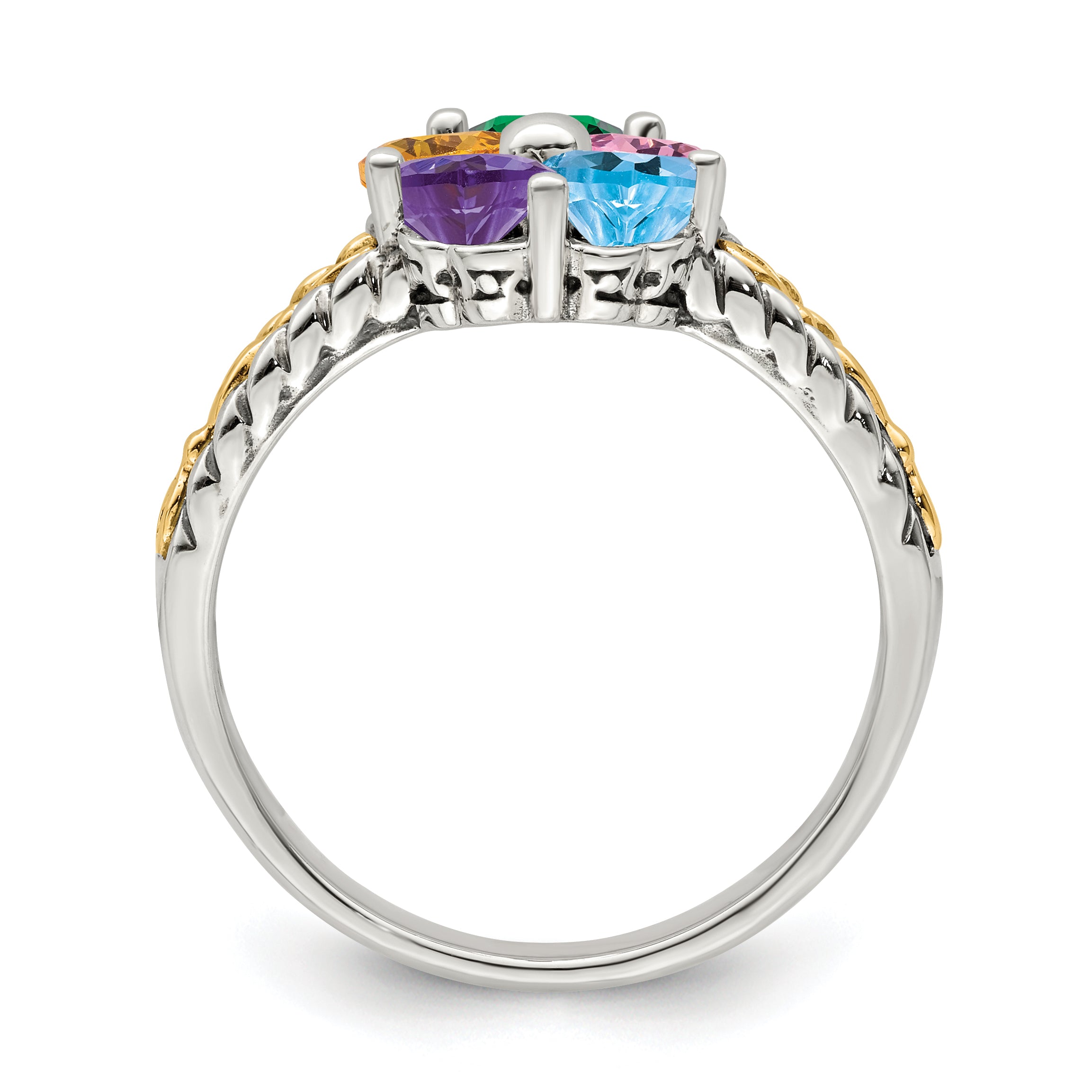 Sterling Silver Antiqued w/14k 5-stone Mother's Ring Mounting