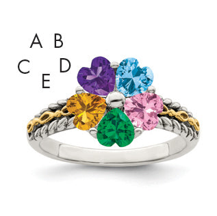 Sterling Silver Antiqued w/14k 5-stone Mother's Ring