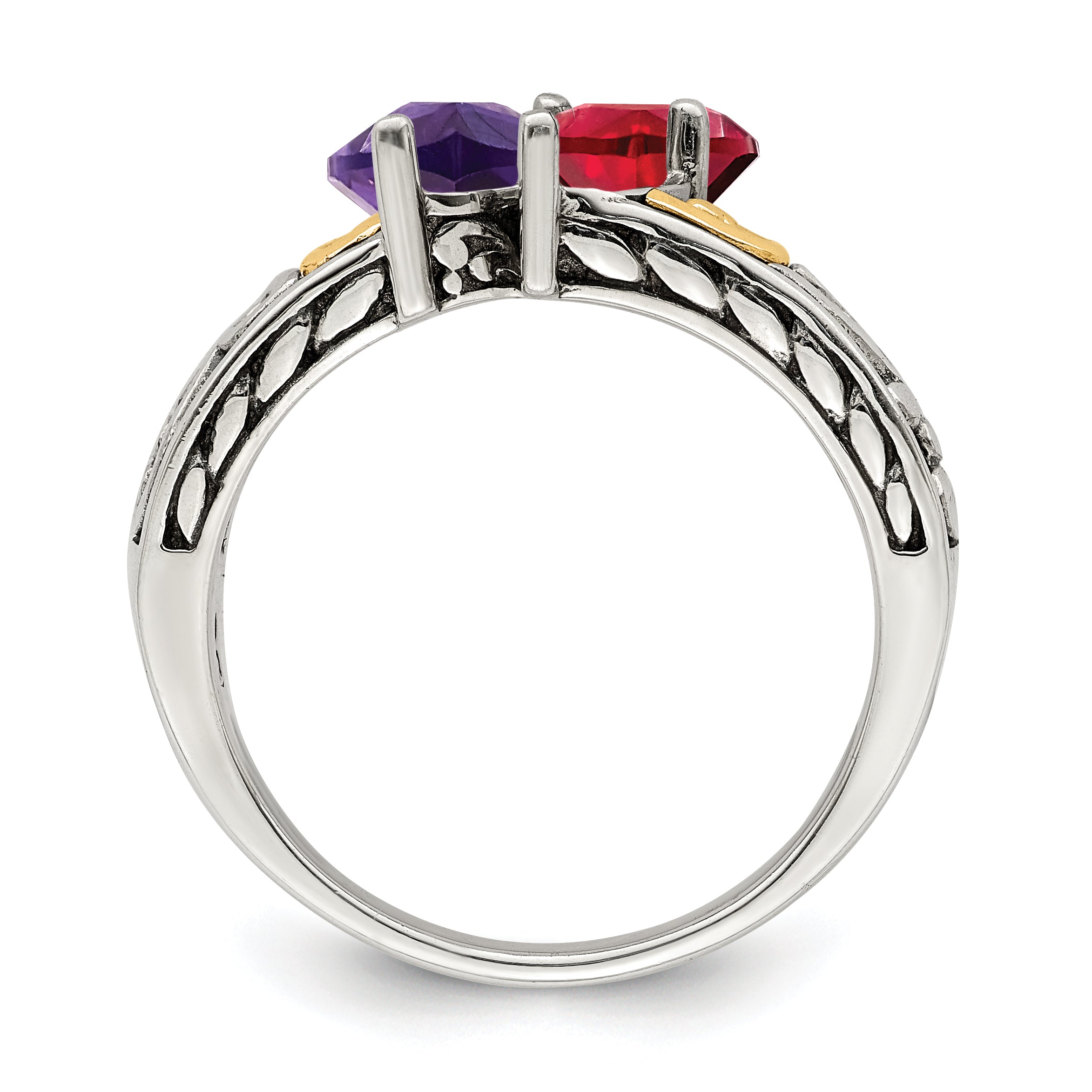 Sterling Silver Antiqued w/14k 2-stone Mother's Ring Mounting