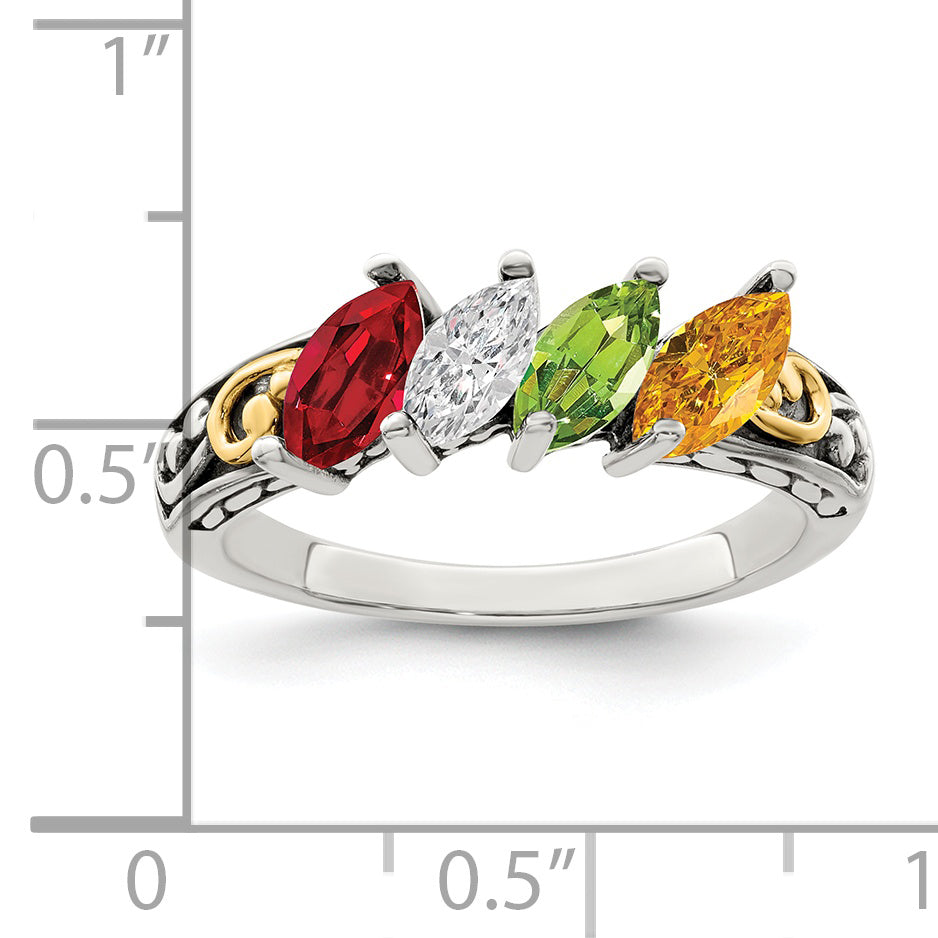 Sterling Silver Antiqued w/14k 4-stone Mother's Ring Mounting