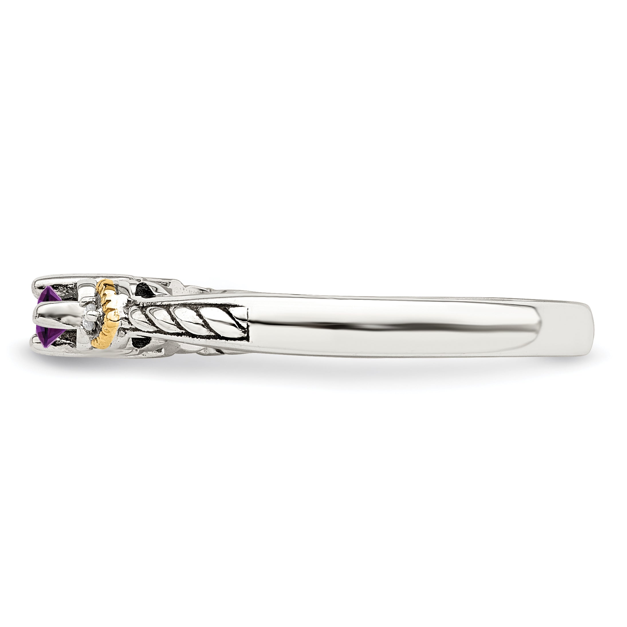 Sterling Silver Antiqued w/14k 4-stone w/Diamond Mother's Semi-Mount Ring