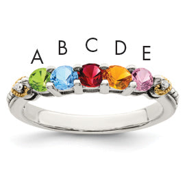 Sterling Silver Antiqued w/14k 5-stone w/Diamond Mother's Ring