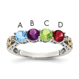 Sterling Silver & 14K Four-Stone And Diamond Mother'S Ring Semi-Mount Qmr23/4