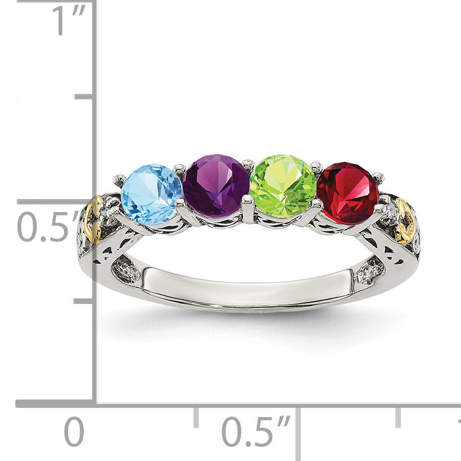 Sterling Silver & 14K Four-Stone And Diamond Mother'S Ring Semi-Mount Qmr23/4