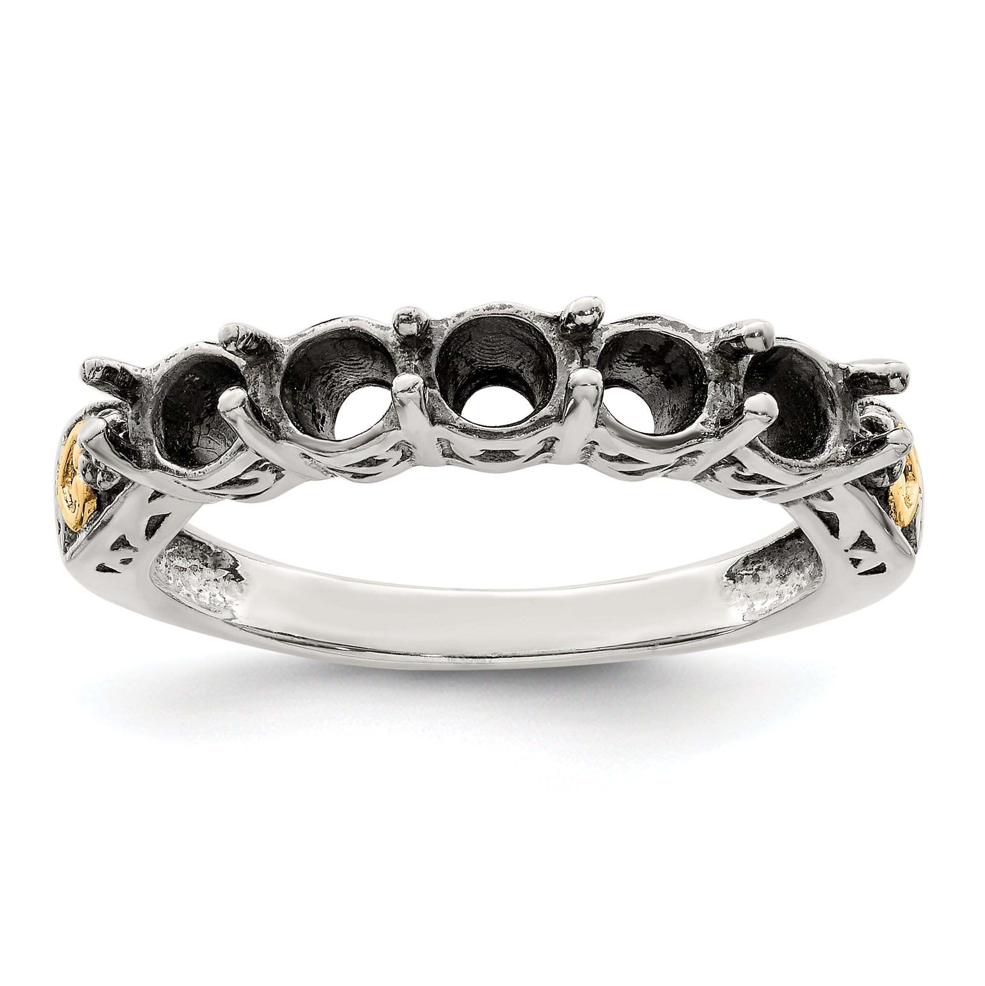 Sterling Silver Antiqued w/14k 5-stone w/Diamond Mother's Ring