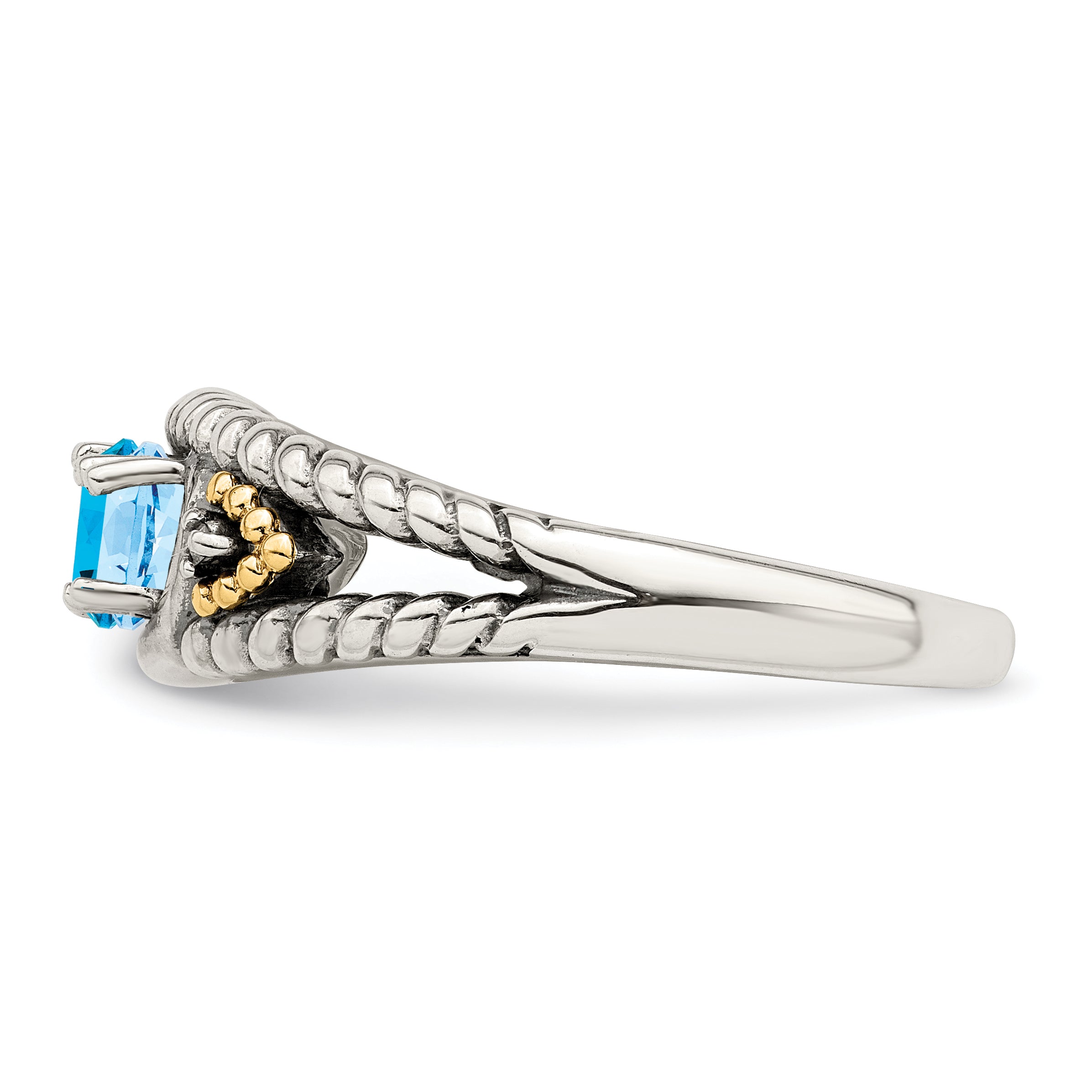 Sterling Silver Antiqued w/14k 2-stone w/Diamond Mother's Ring