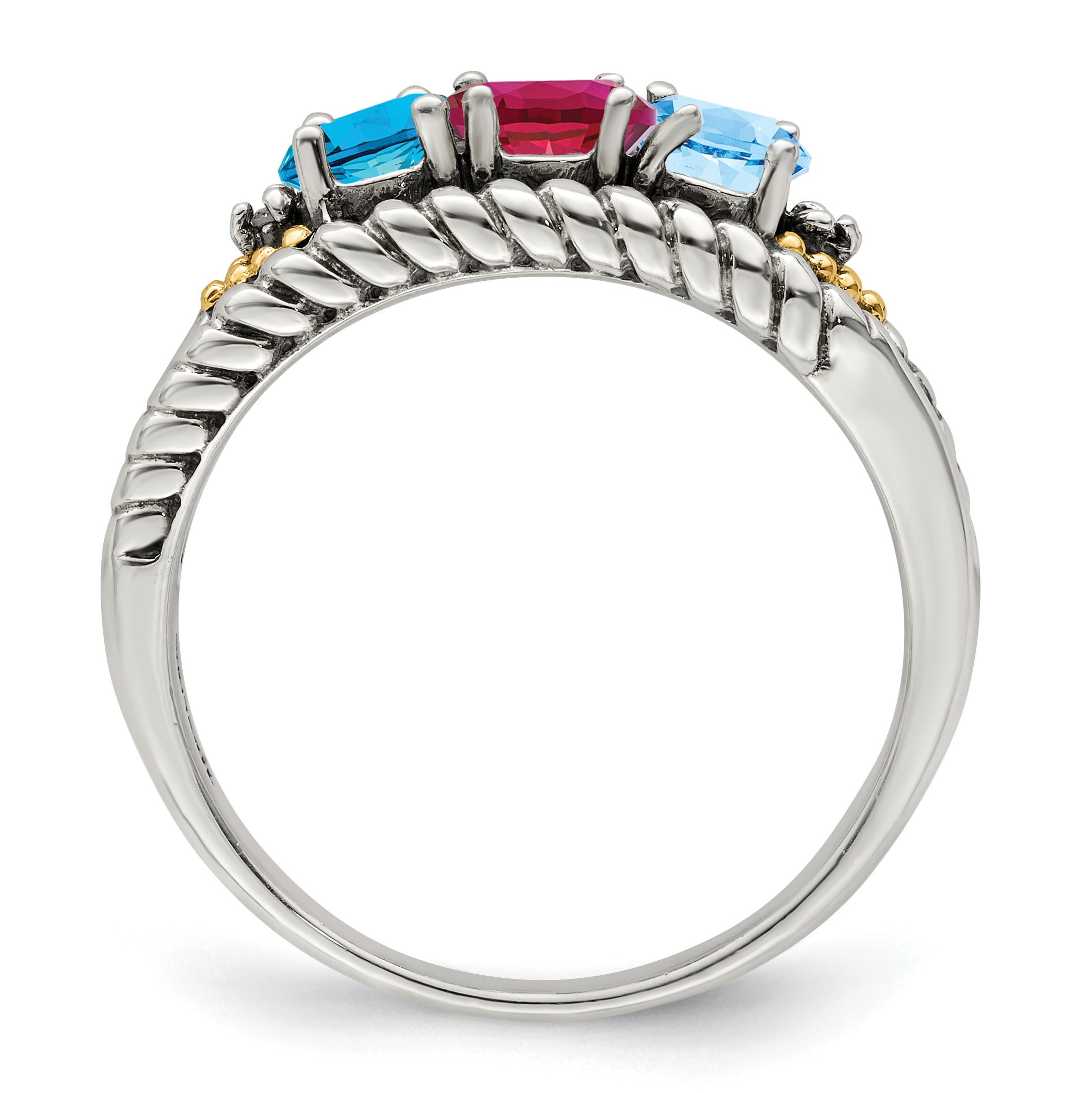 Sterling Silver Antiqued w/14k 3-stone w/Diamond Mother's Ring Semi-Mount