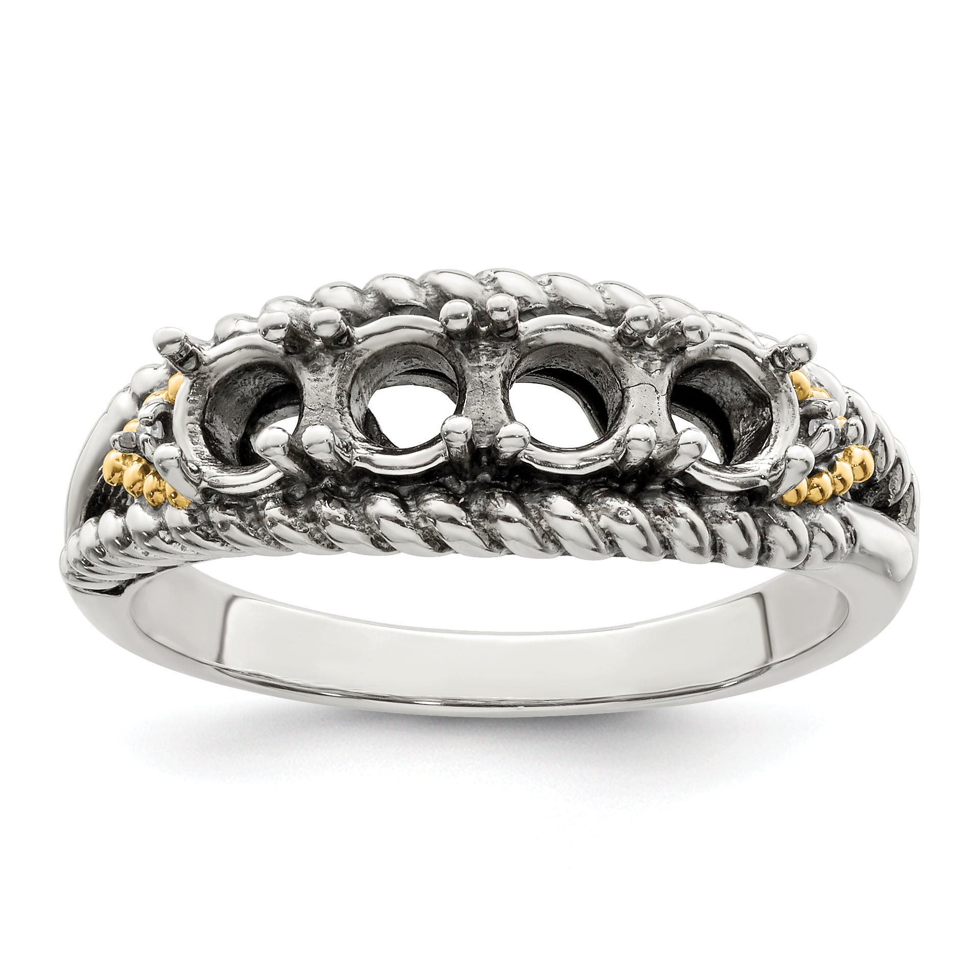 Sterling Silver Antiqued w/14k 4-stone w/Diamond Mother's Ring