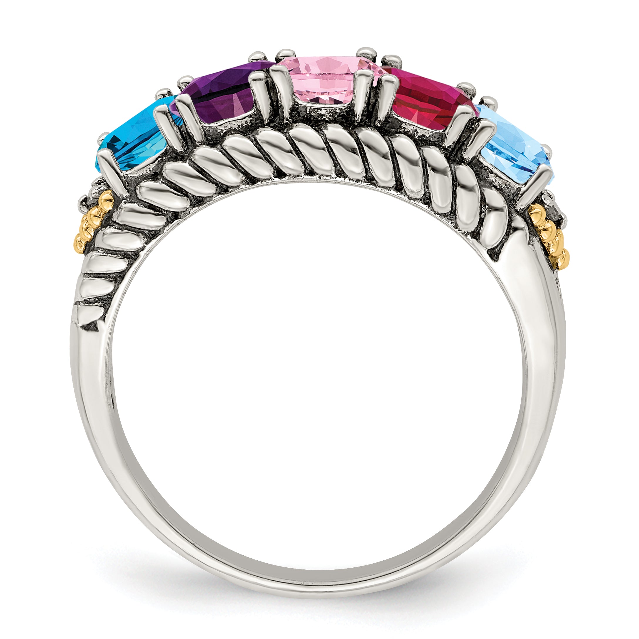 Sterling Silver Antiqued w/14k 5-stone w/Diamond Mother's Ring Semi-Mount