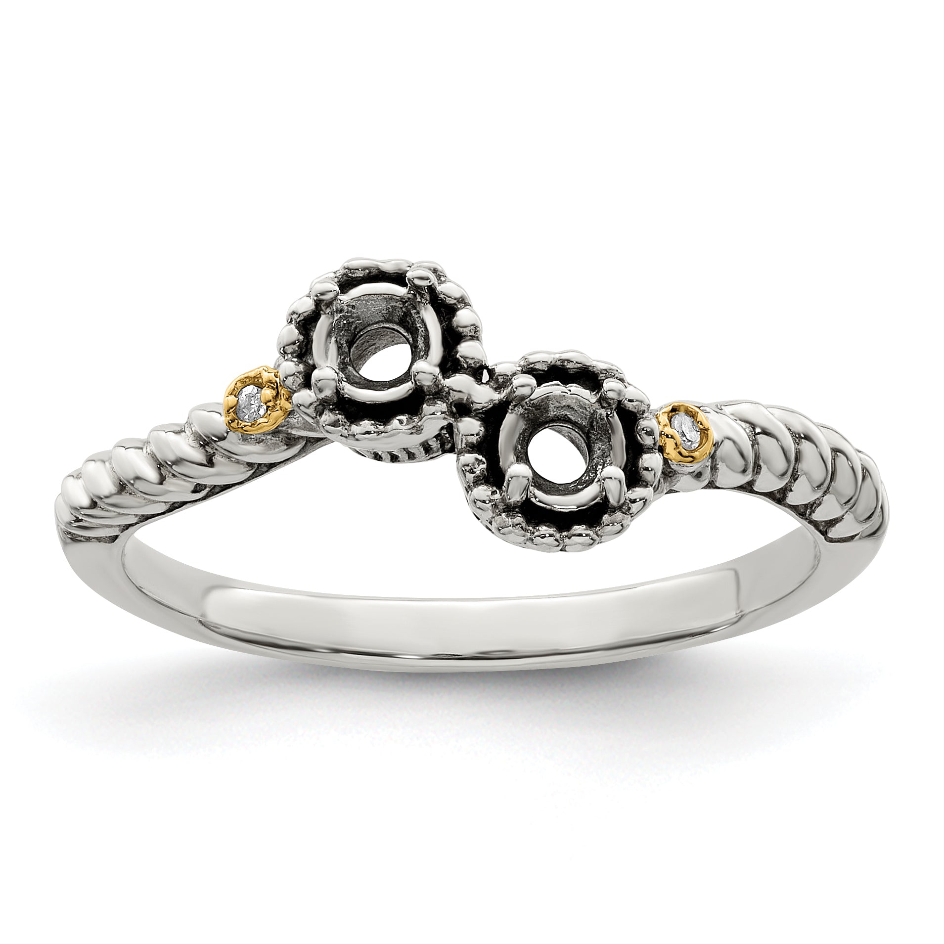 Sterling Silver Antiqued w/14k 2-stone w/Diamond Mother's Ring