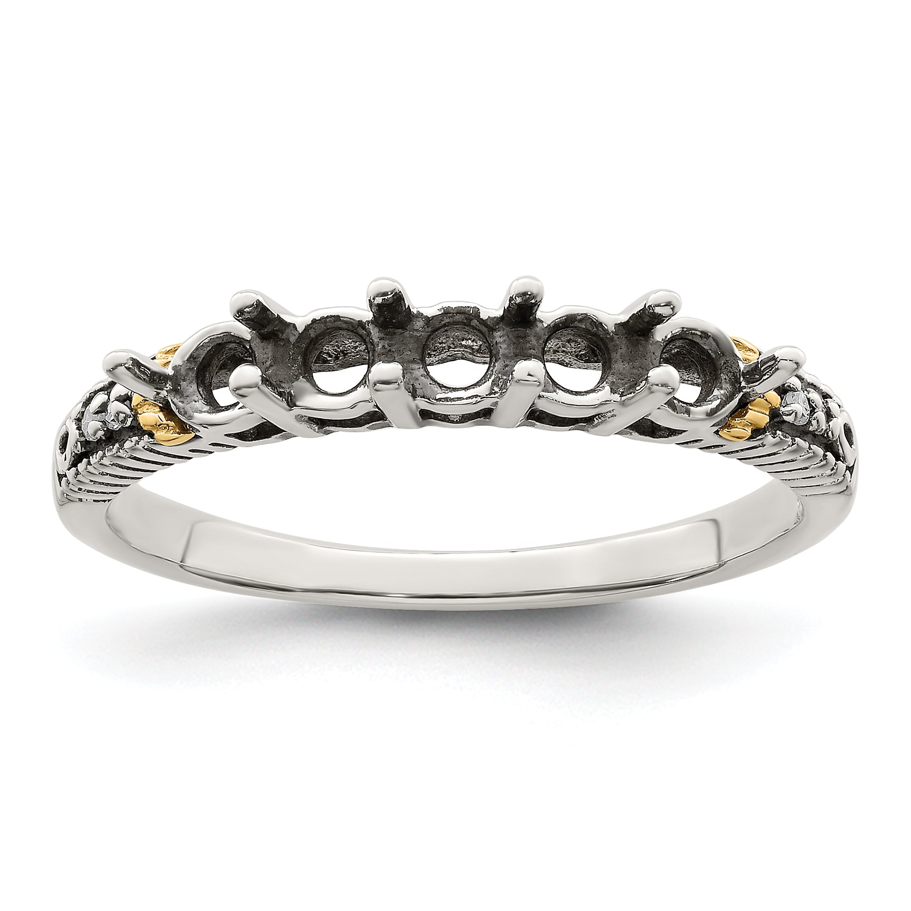 Sterling Silver Antiqued w/14k 5-stone w/Diamond Mother's Ring