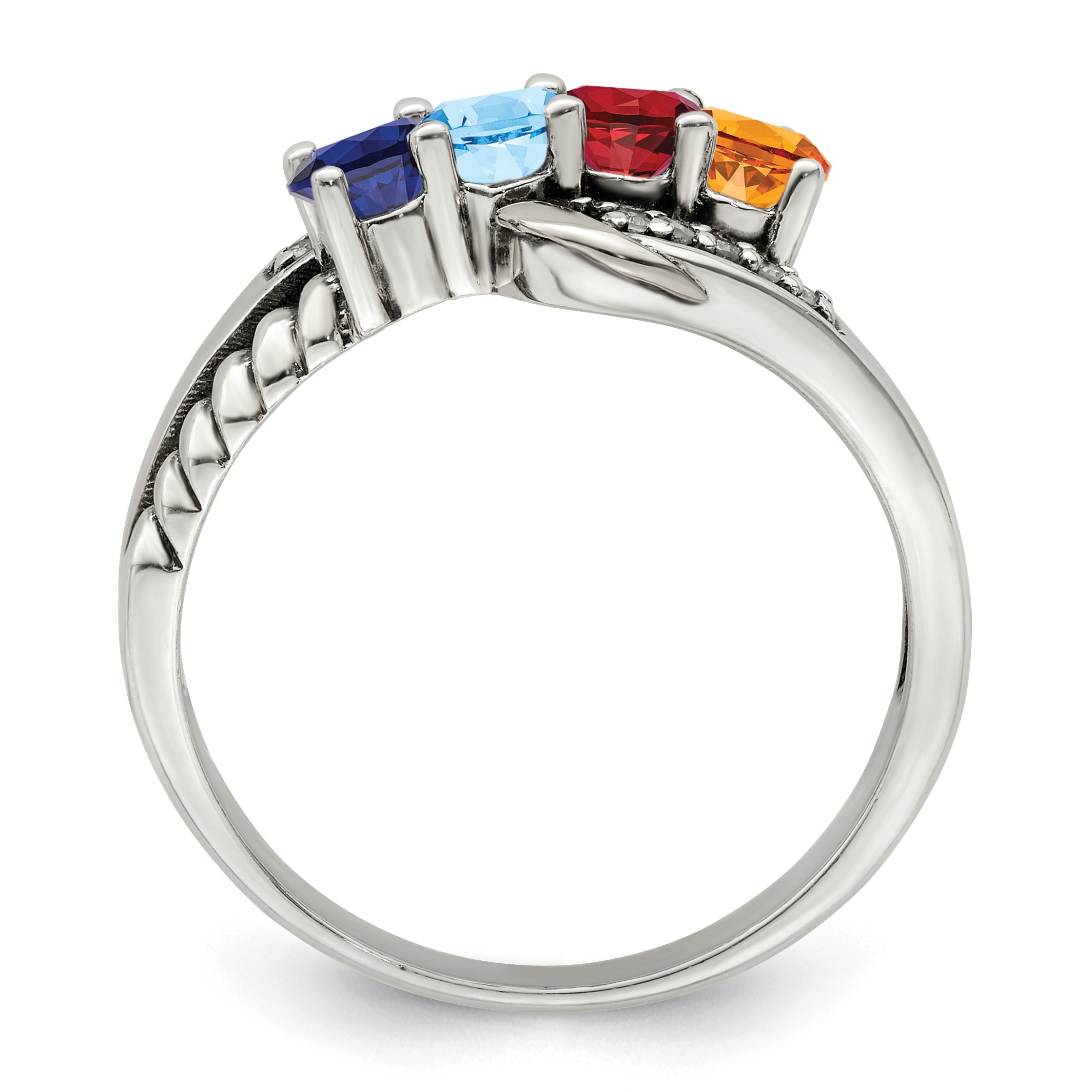 Sterling Silver Antiqued w/14k 4-stone w/Diamond Mother's Ring Semi-Mount