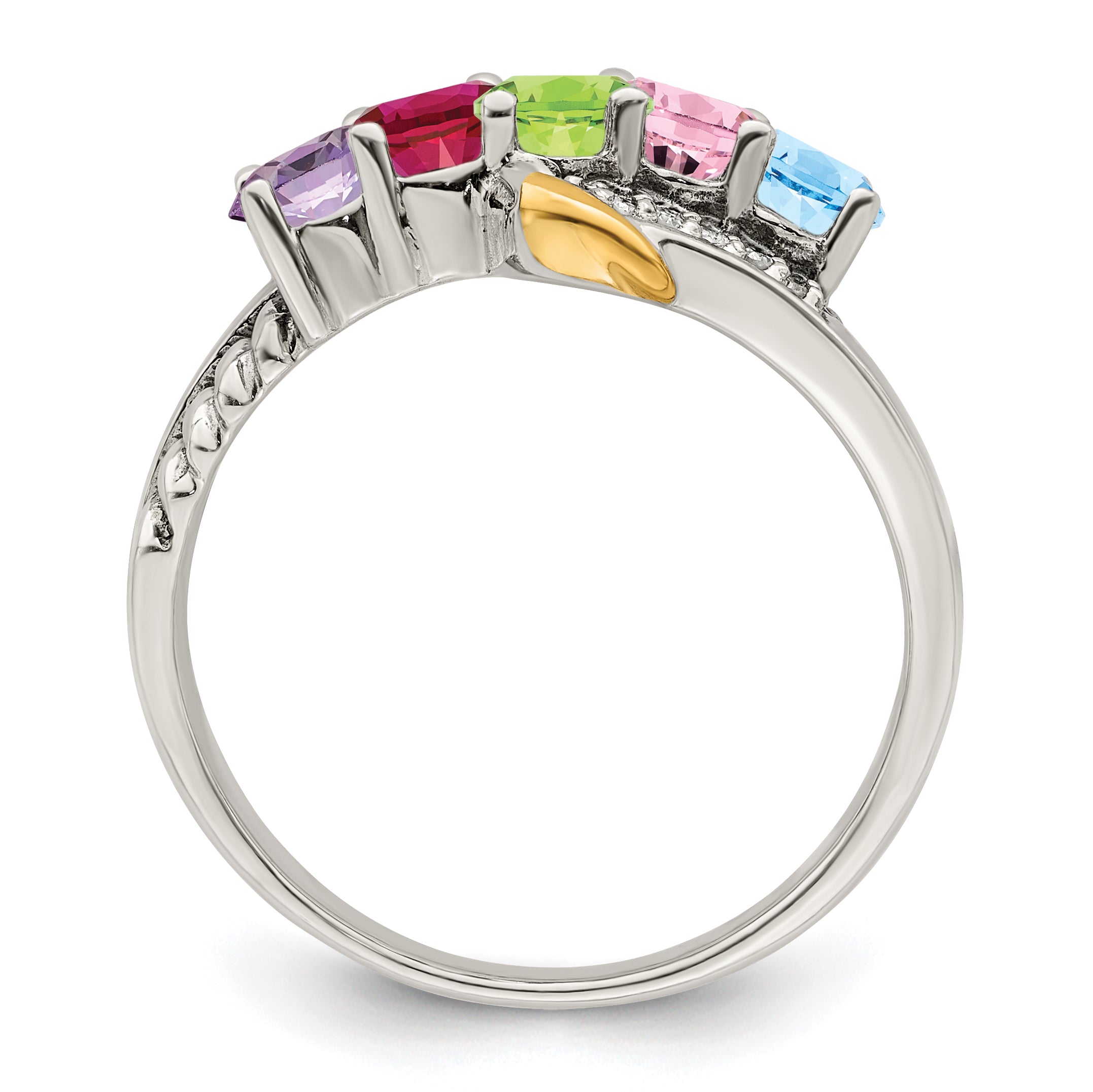 Sterling Silver Antiqued w/14k 5-stone w/Diamond Mother's Ring Semi-Mount