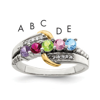 Sterling Silver & 14K Five-Stone And Diamond Mother'S Ring Semi-Mount Qmr37/5