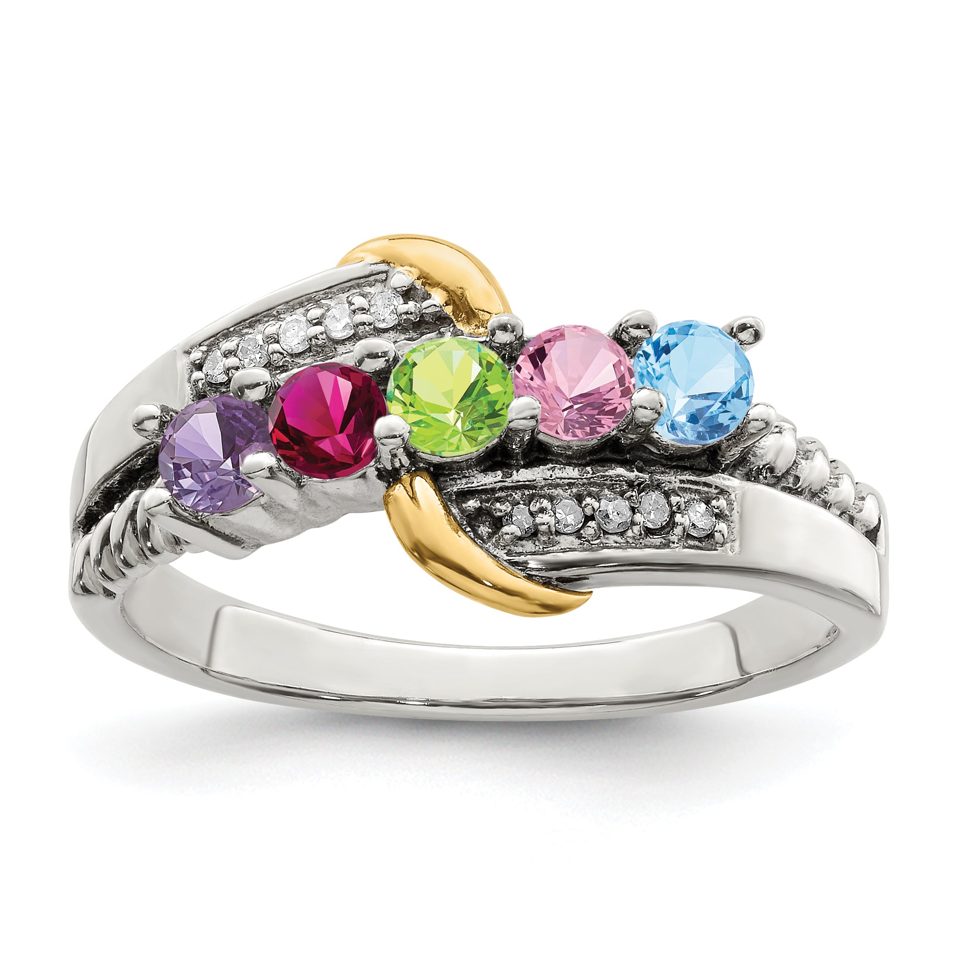 Sterling Silver & 14K Five-Stone And Diamond Mother'S Ring Semi-Mount Qmr37/5