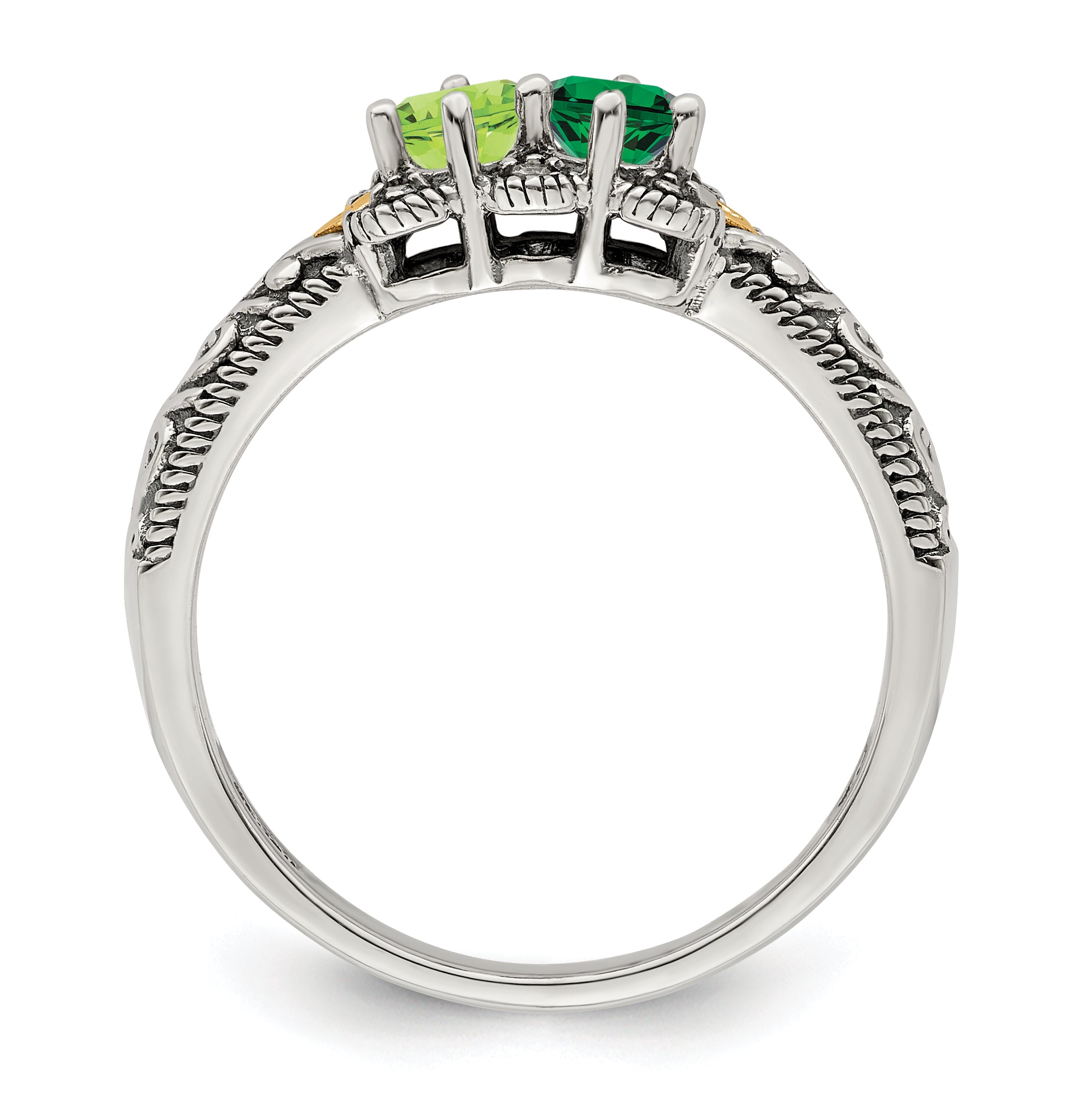 Sterling Silver Antiqued w/14k 2-stone w/Diamond Mother's Ring Semi-Mount