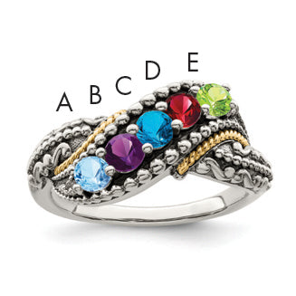 Sterling Silver & 14K Five-Stone And Diamond Mother'S Ring Semi-Mount Qmr40/5