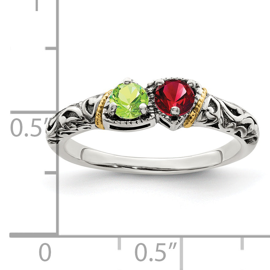 Sterling Silver Antiqued w/14k 2-stone Mother's Ring Mounting