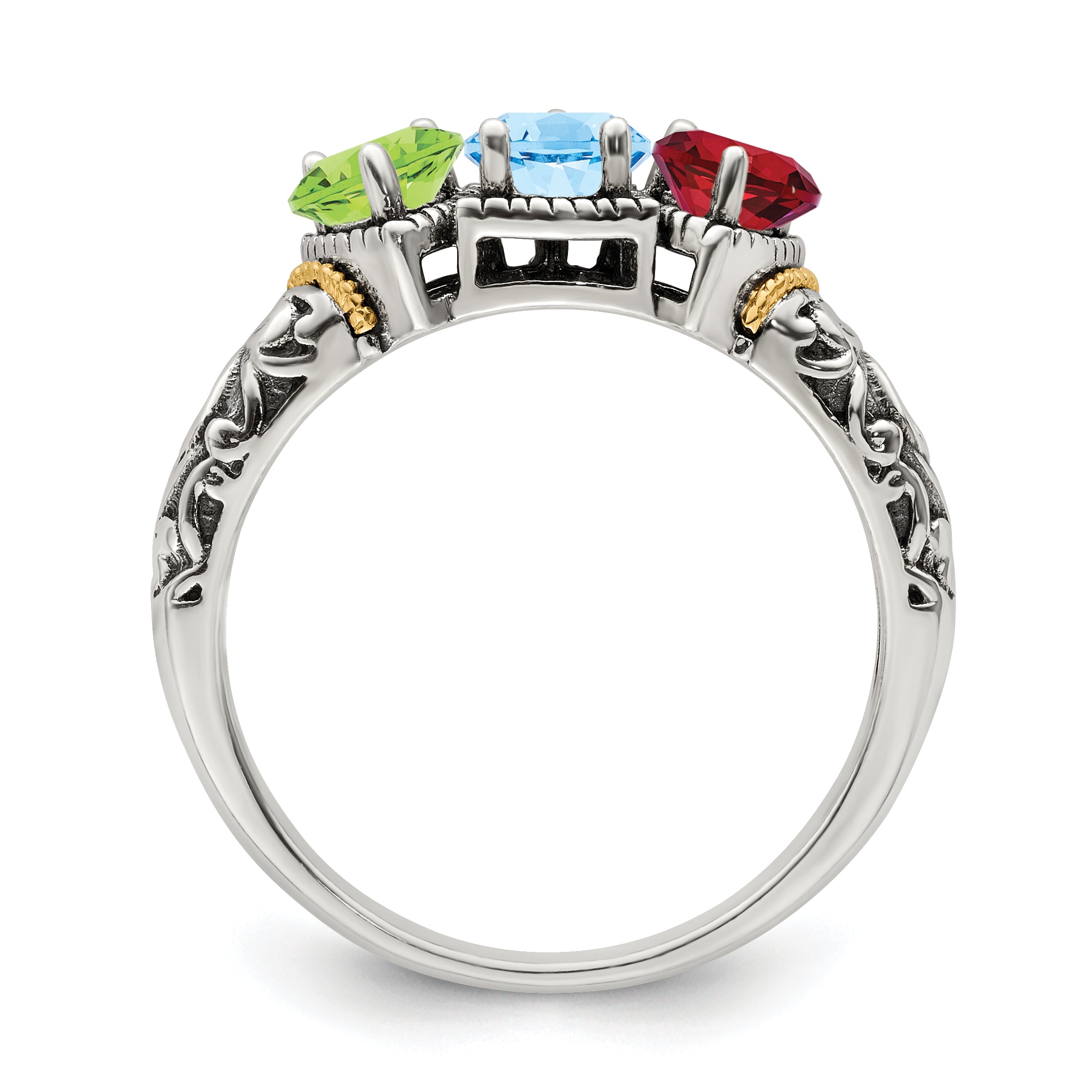 Sterling Silver Antiqued w/14k 3-stone Mother's Ring Mounting