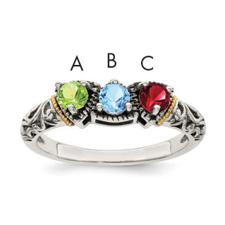 Sterling Silver & 14K Three-Stone Mother'S Ring Qmr42/3Sy